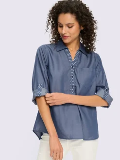 Chemisier fluide à col chemise avec patte de boutonnage à pois