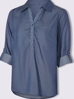 Chemisier fluide à col chemise avec patte de boutonnage à pois
