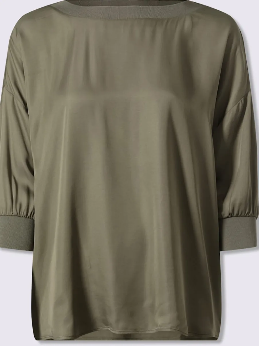Chemisier fluide en satin avec col rond et manches 3/4