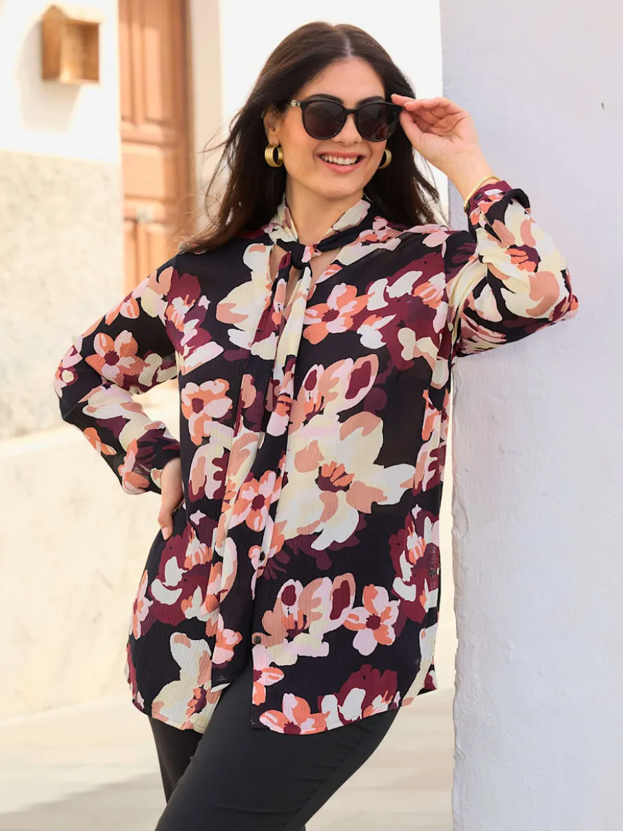Chemisier lavallière joli motif floral