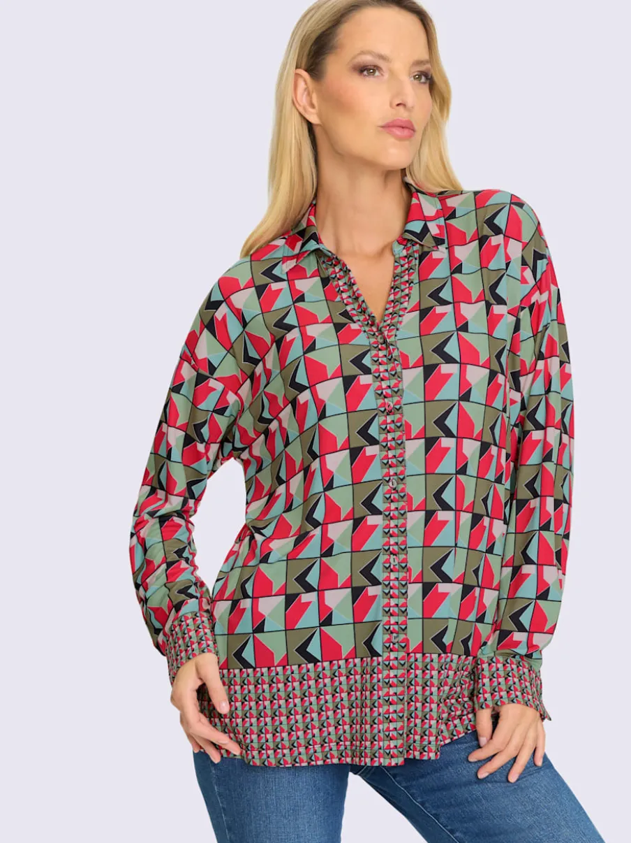 Chemisier léger avec col chemise et motif géométrique