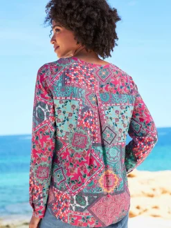 Chemisier léger à manches longues motif paisley fluide