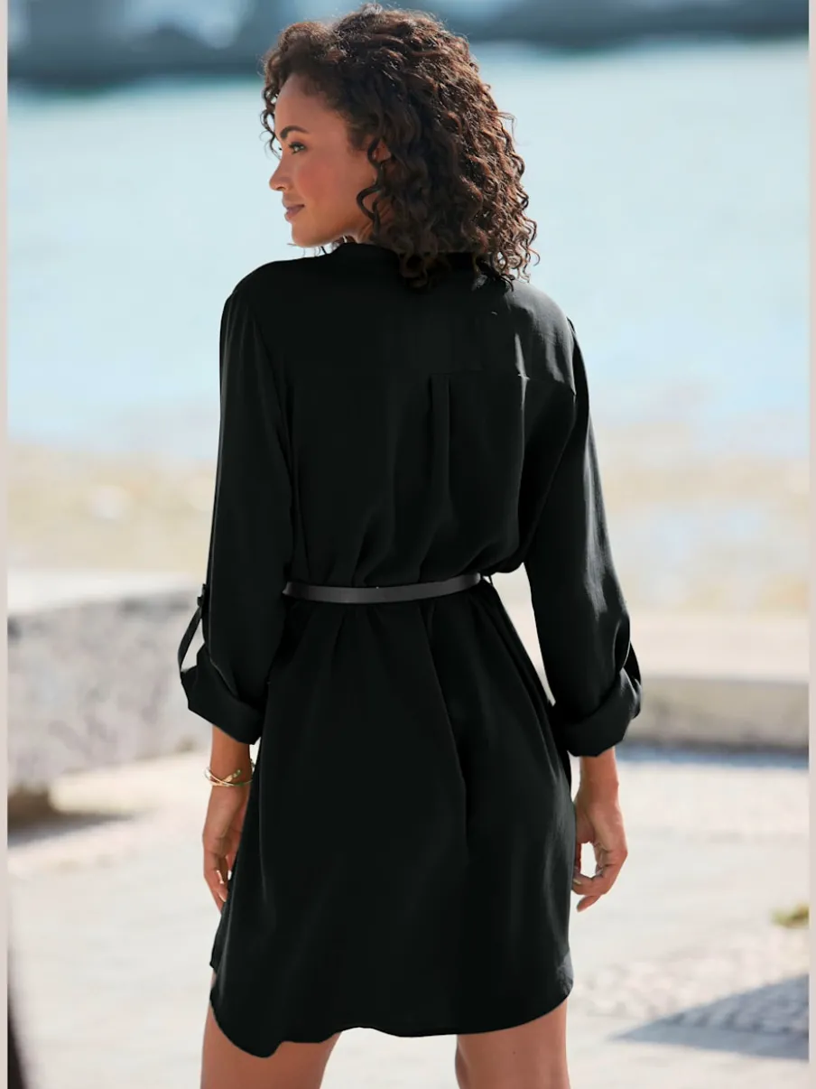 Chemisier long avec col en V et manches longues