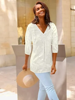 Chemisier long avec encolure en V et dentelle