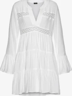 Chemisier long caftan avec col V et manches longues volantes