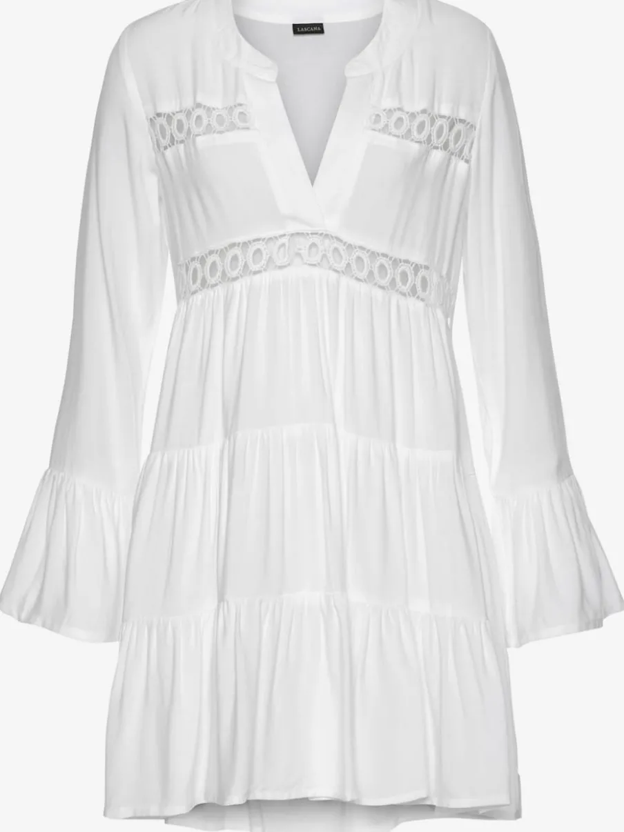 Chemisier long caftan avec col V et manches longues volantes