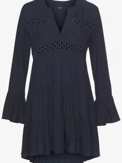 Chemisier long caftan avec col V et manches longues volantes