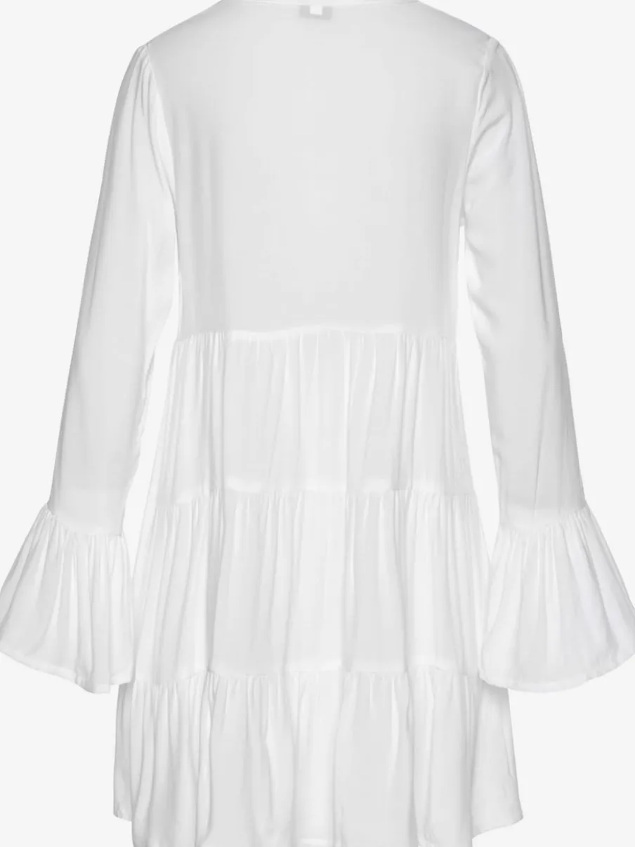 Chemisier long caftan avec col V et manches longues volantes
