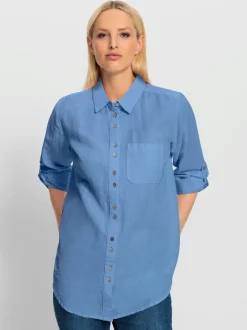 Chemisier long à col chemise avec poches et manches longues