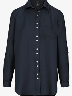 Chemisier long à col chemise avec poches et manches longues