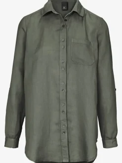 Chemisier long à col chemise avec poches et manches longues