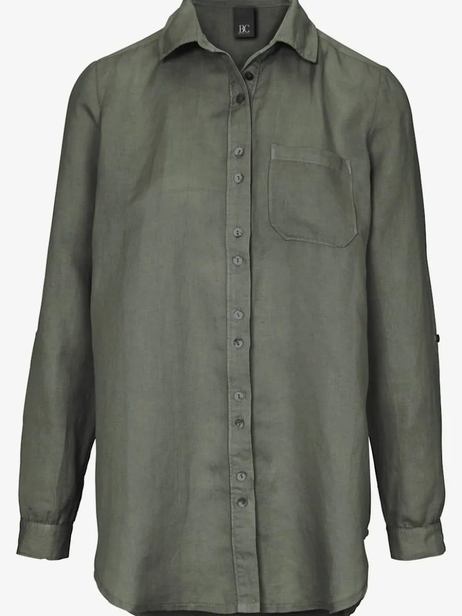 Chemisier long à col chemise avec poches et manches longues