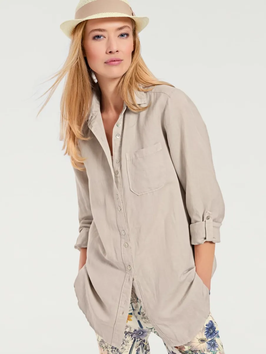 Chemisier long à col chemise avec poches et manches longues