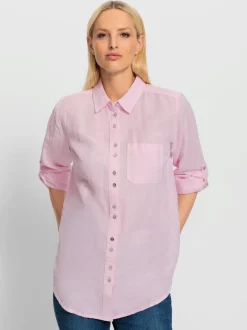 Chemisier long à col chemise avec poches et manches longues