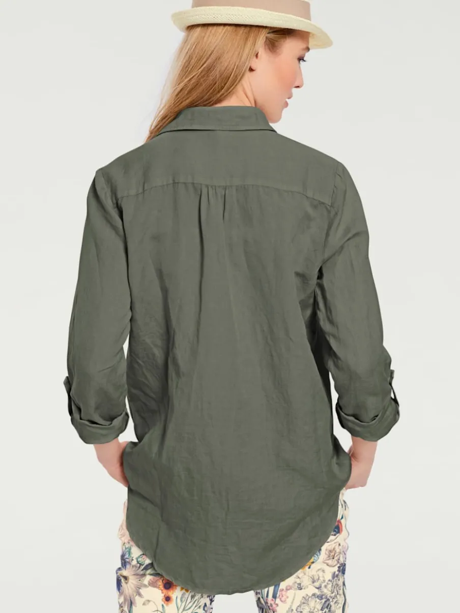 Chemisier long à col chemise avec poches et manches longues