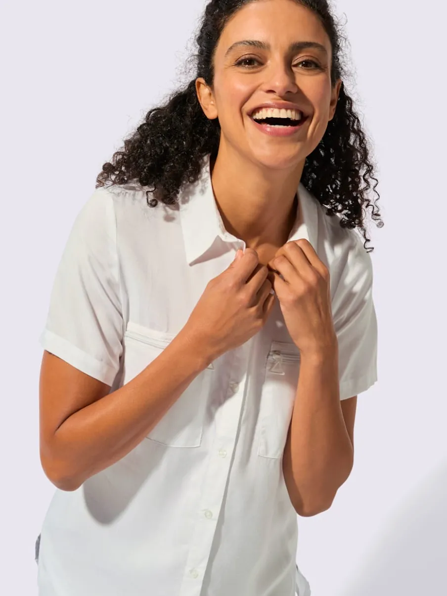 Chemisier long à col chemise avec poches et manches courtes