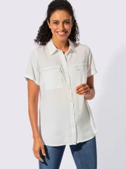 Chemisier long à col chemise avec poches et manches courtes