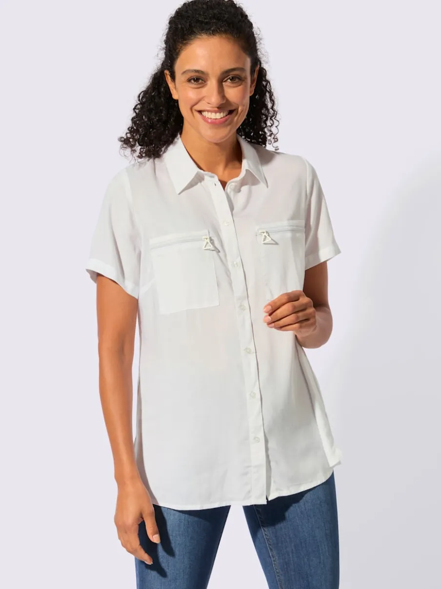 Chemisier long à col chemise avec poches et manches courtes