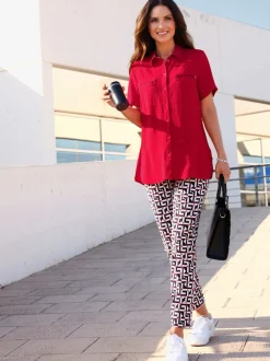 Chemisier long à col chemise avec poches et manches courtes