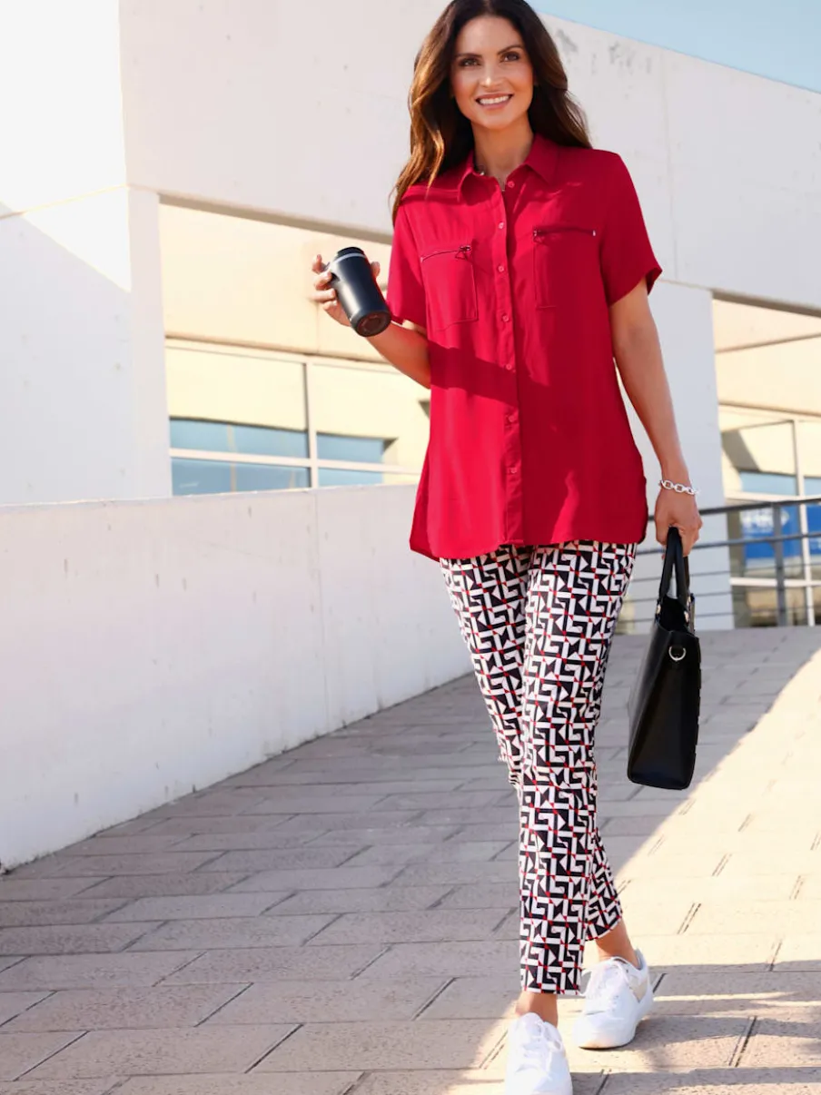 Chemisier long à col chemise avec poches et manches courtes