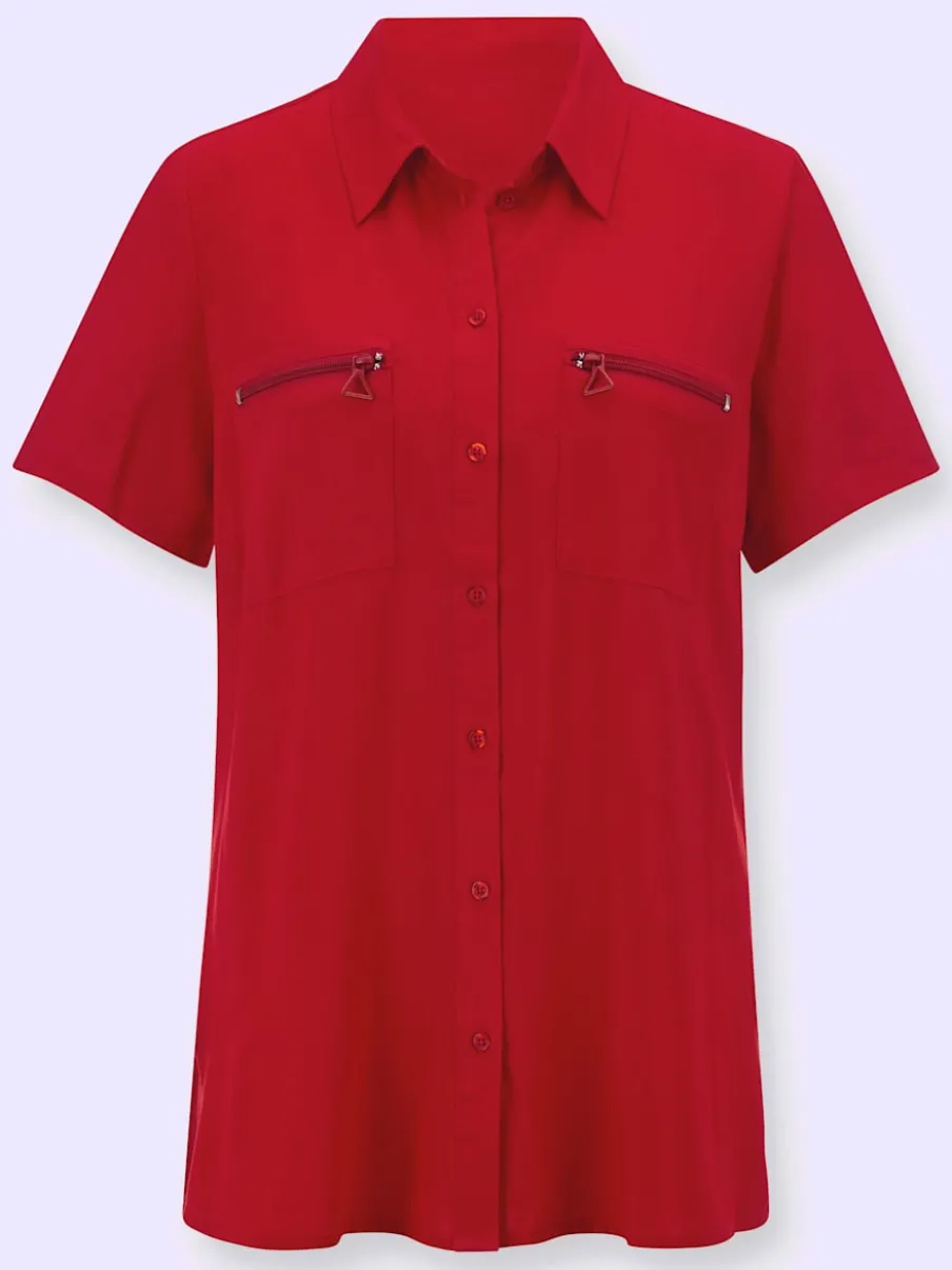 Chemisier long à col chemise avec poches et manches courtes
