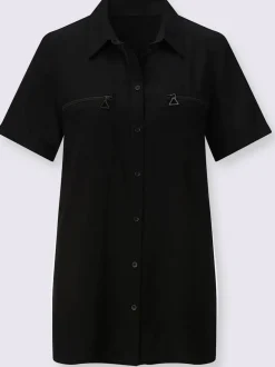 Chemisier long à col chemise avec poches et manches courtes