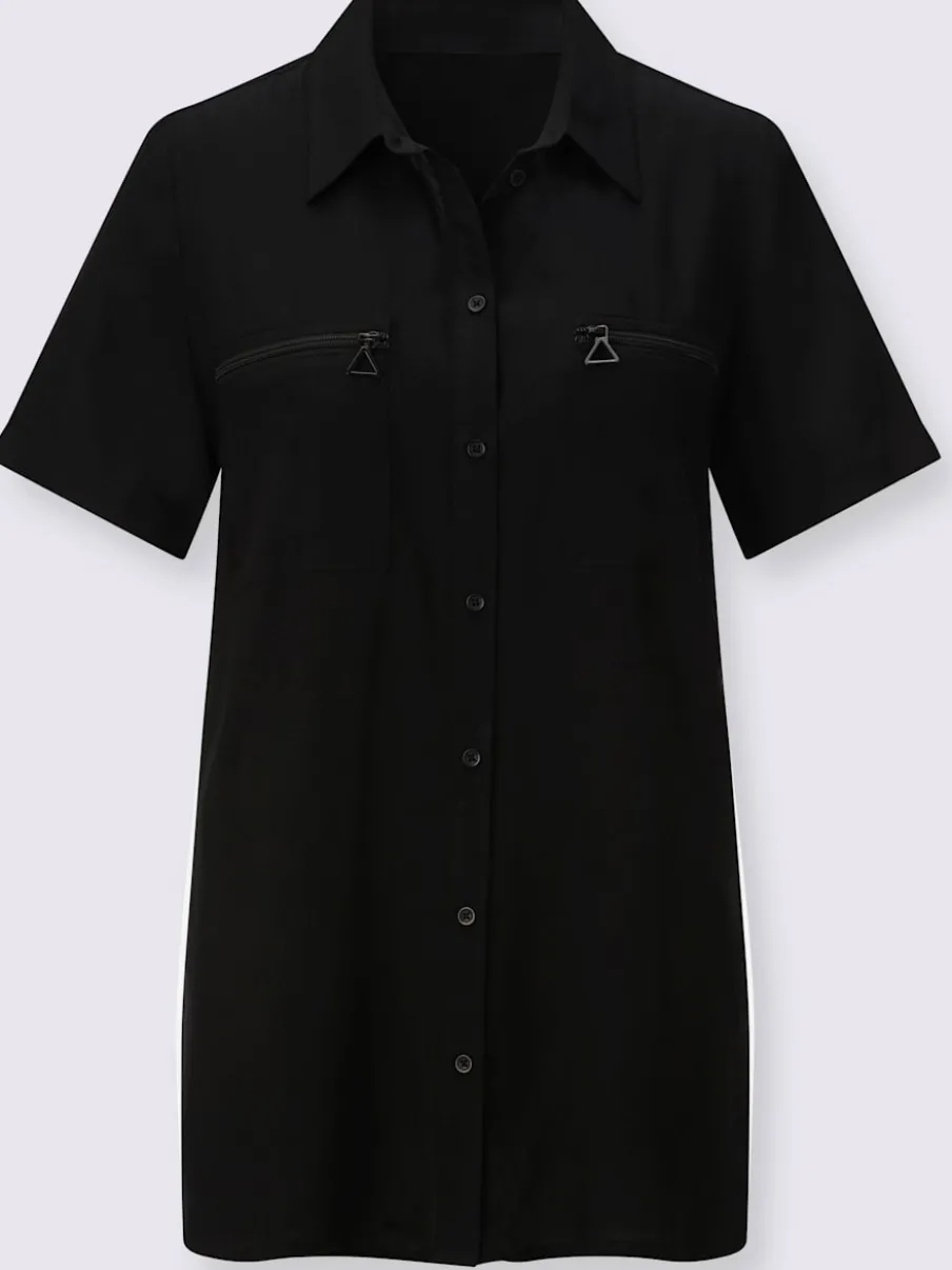 Chemisier long à col chemise avec poches et manches courtes