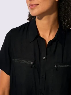 Chemisier long à col chemise avec poches et manches courtes