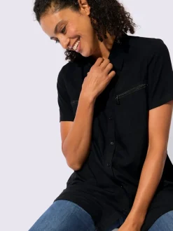 Chemisier long à col chemise avec poches et manches courtes