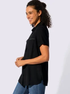 Chemisier long à col chemise avec poches et manches courtes