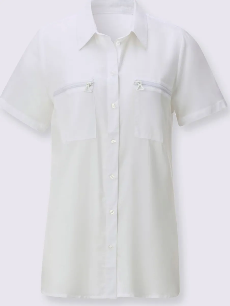 Chemisier long à col chemise avec poches et manches courtes
