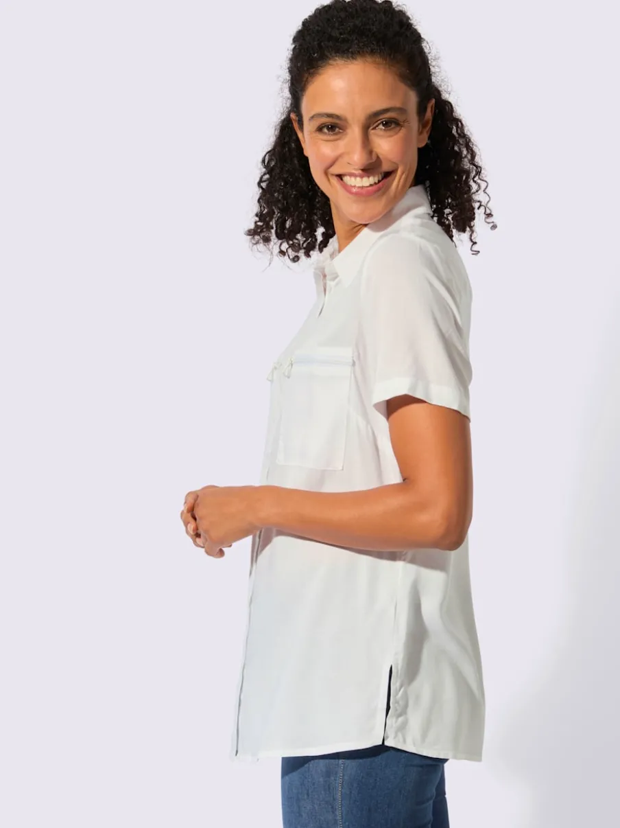 Chemisier long à col chemise avec poches et manches courtes