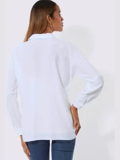 Chemisier long à col chemise double avec manches chauve-souris