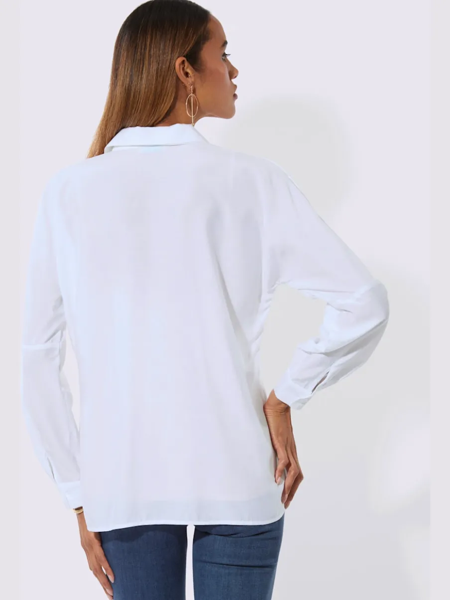 Chemisier long à col chemise double avec manches chauve-souris
