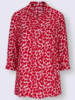 Chemisier long à col chemise ouvert avec imprimé cœur et manches 3/4