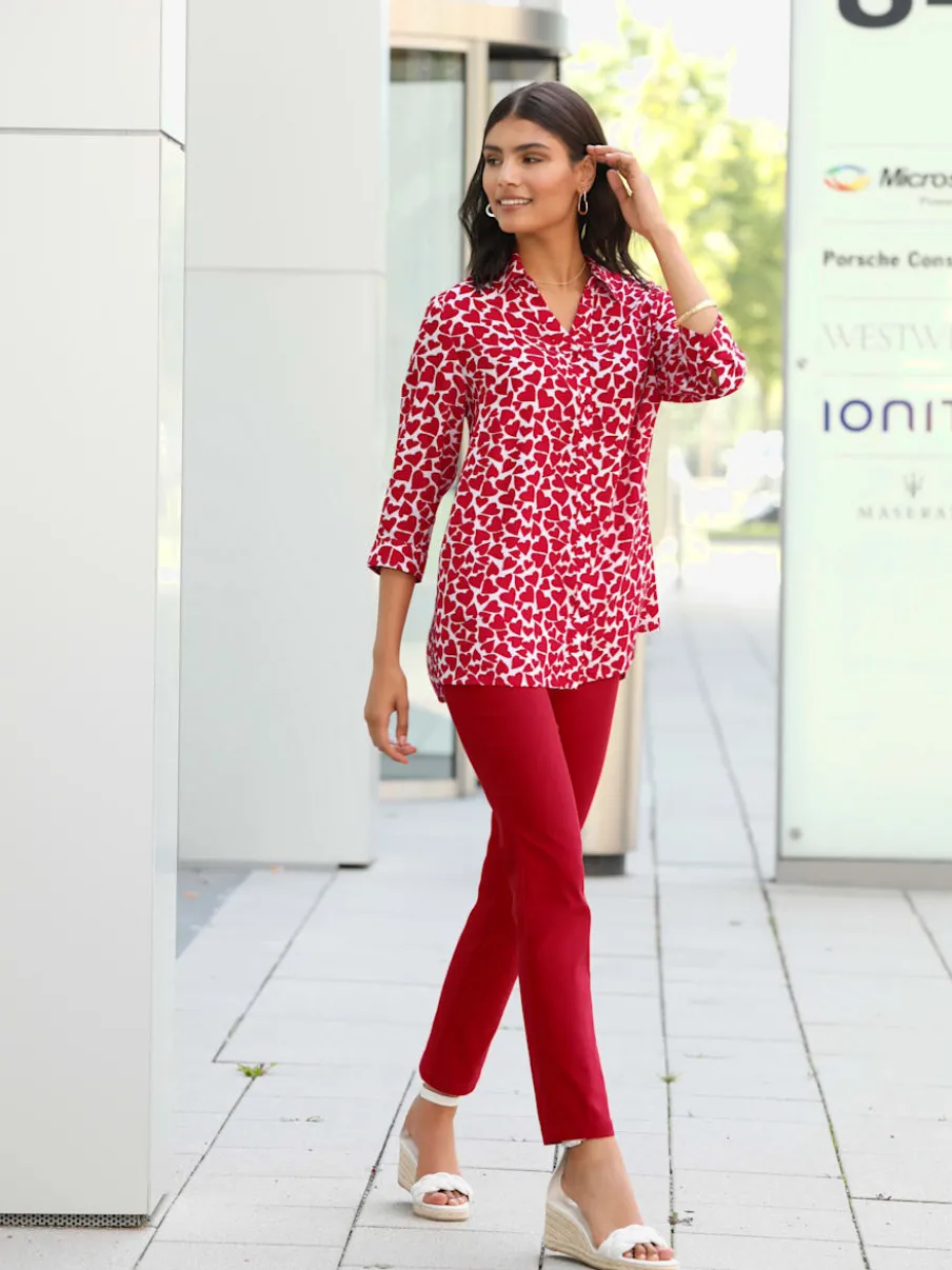 Chemisier long à col chemise ouvert avec imprimé cœur et manches 3/4