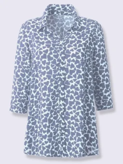 Chemisier long à col chemise ouvert avec imprimé cœur et manches 3/4