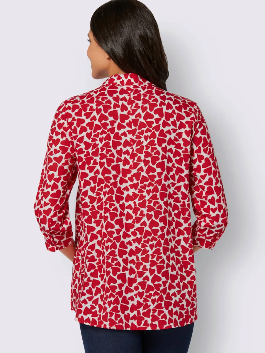 Chemisier long à col chemise ouvert avec imprimé cœur et manches 3/4