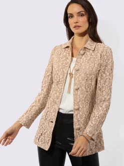 Chemisier long en dentelle avec col chemise et boutons recouverts