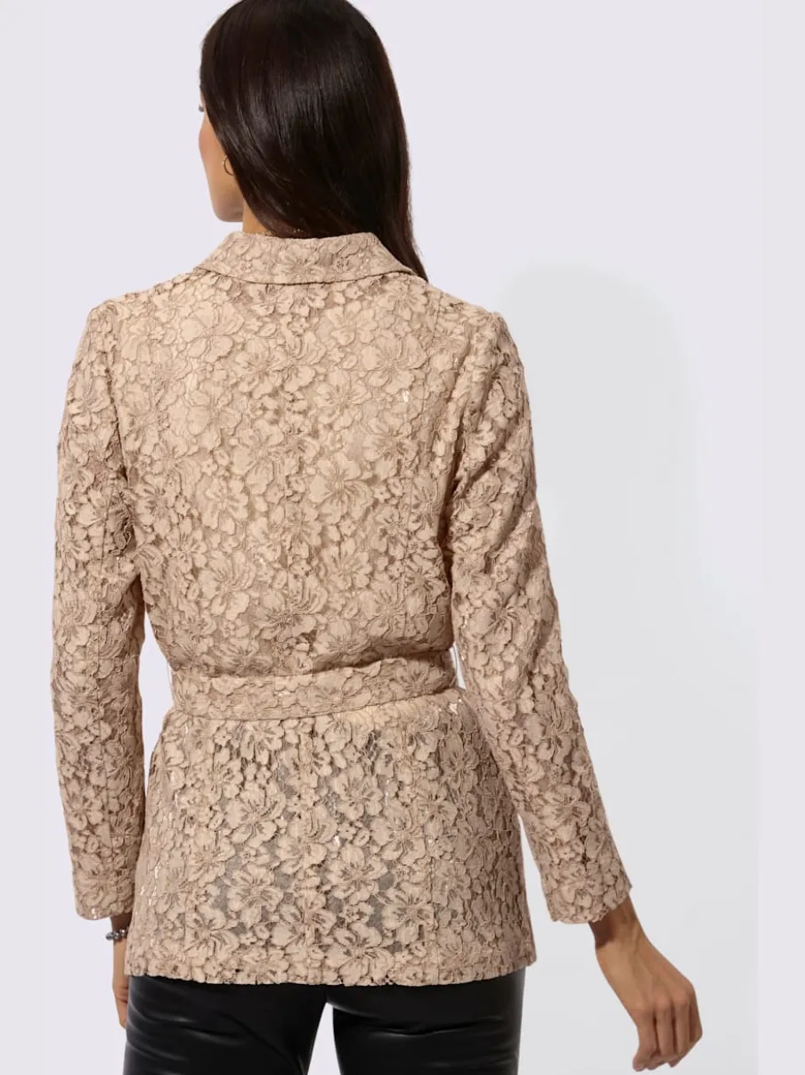Chemisier long en dentelle avec col chemise et boutons recouverts