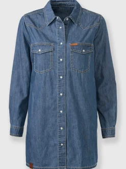 Chemisier long en jean avec col chemise et manches longues