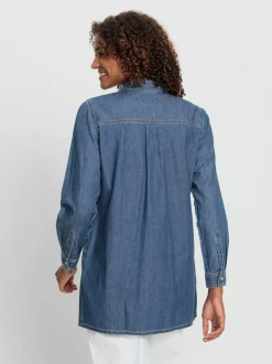 Chemisier long en jean avec col chemise et manches longues