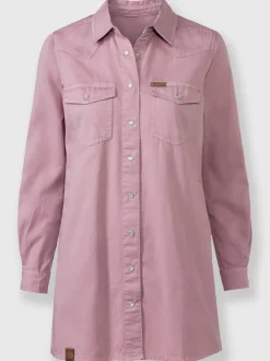 Chemisier long en jean avec col chemise et manches longues