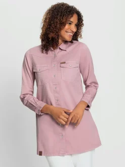 Chemisier long en jean avec col chemise et manches longues