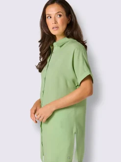 Chemisier long en lyocell avec patte de boutonnage et mancherons