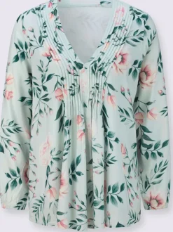 Chemisier long en modal à col V avec motifs floraux