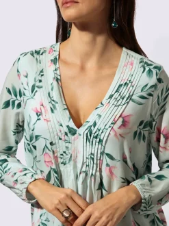 Chemisier long en modal à col V avec motifs floraux