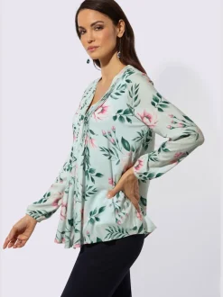 Chemisier long en modal à col V avec motifs floraux