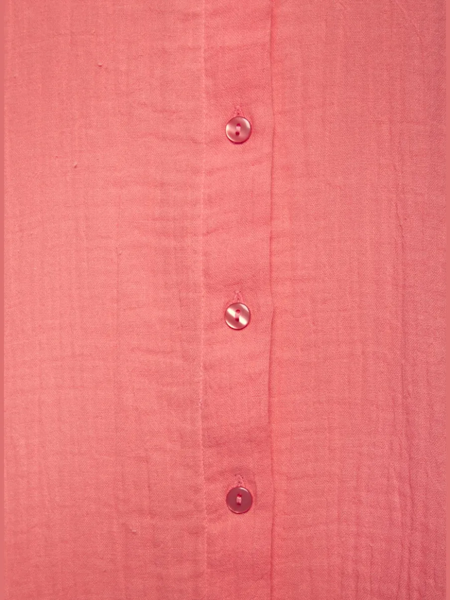 Chemisier long en pur coton avec col classique et manches 3/4