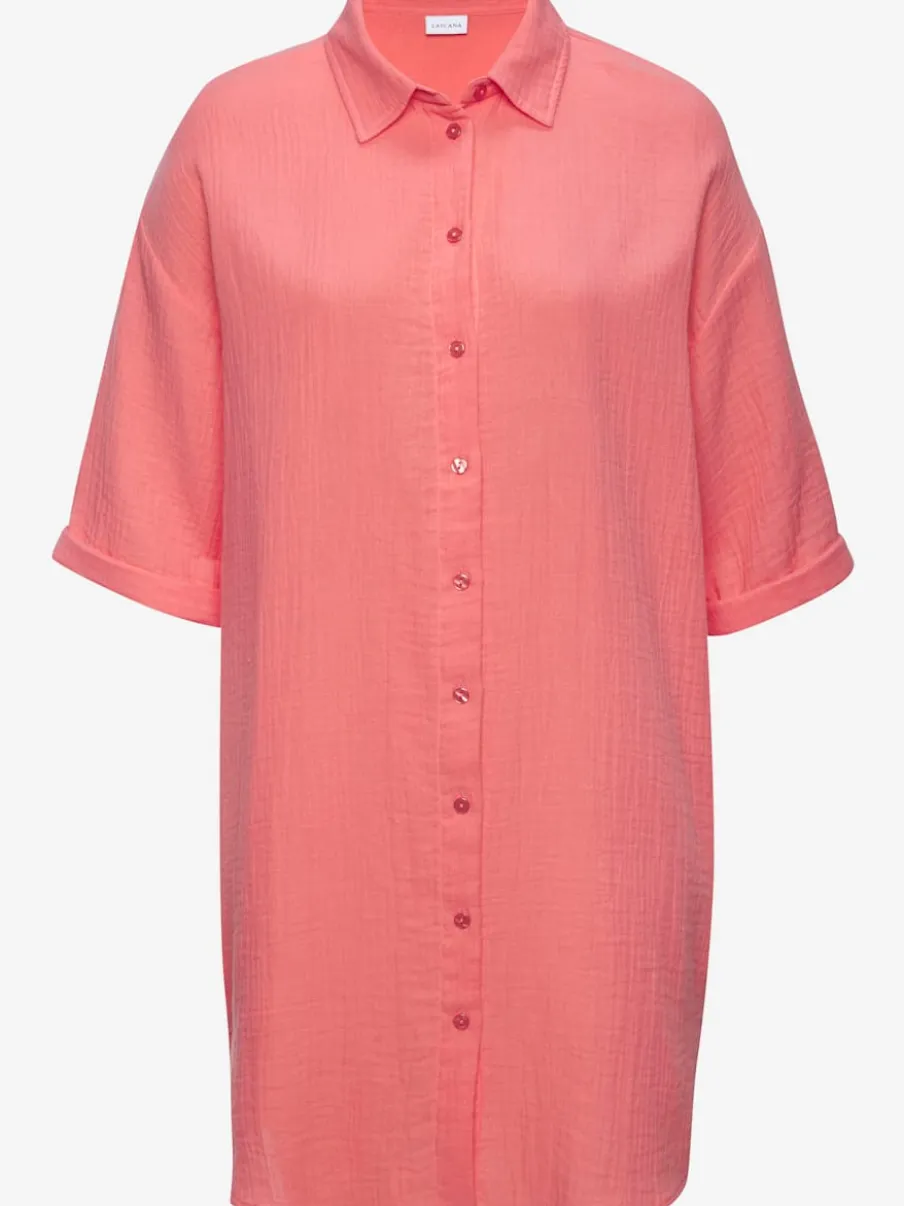 Chemisier long en pur coton avec col classique et manches 3/4